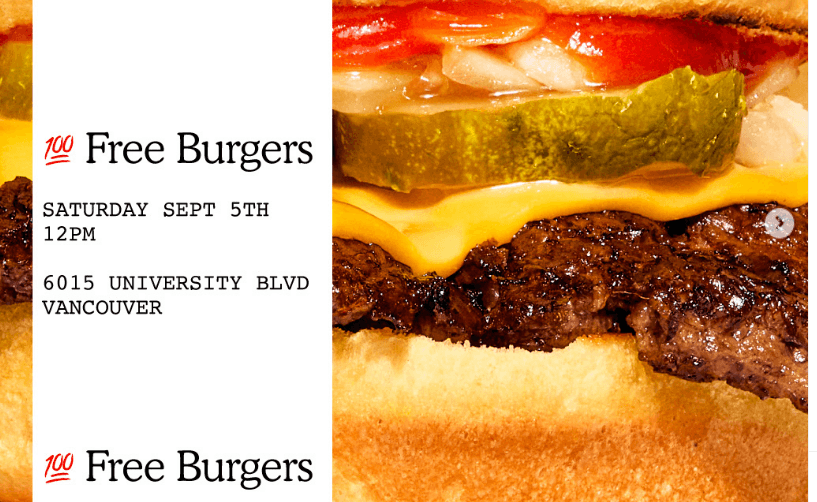 Free burgers to the first 100 people