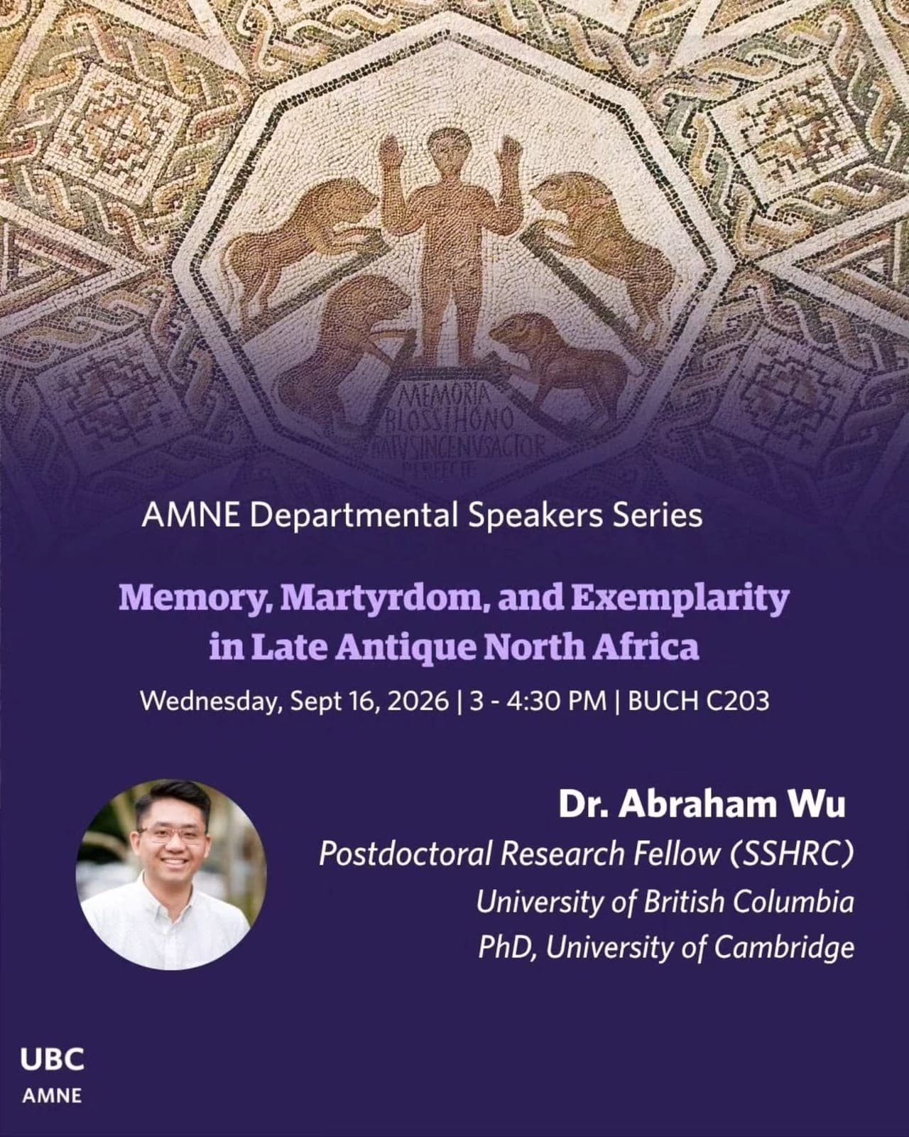 AMNE Departmental Speakers Series: Memory, Martyrdom, and Exemplarity in Late Antique North Africa