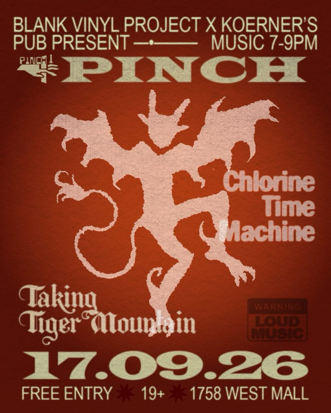 Blank Vinyl Project x Koerner's Pub Present: Taking Tiger Mountain, Chlorine Time Machine, Pinch